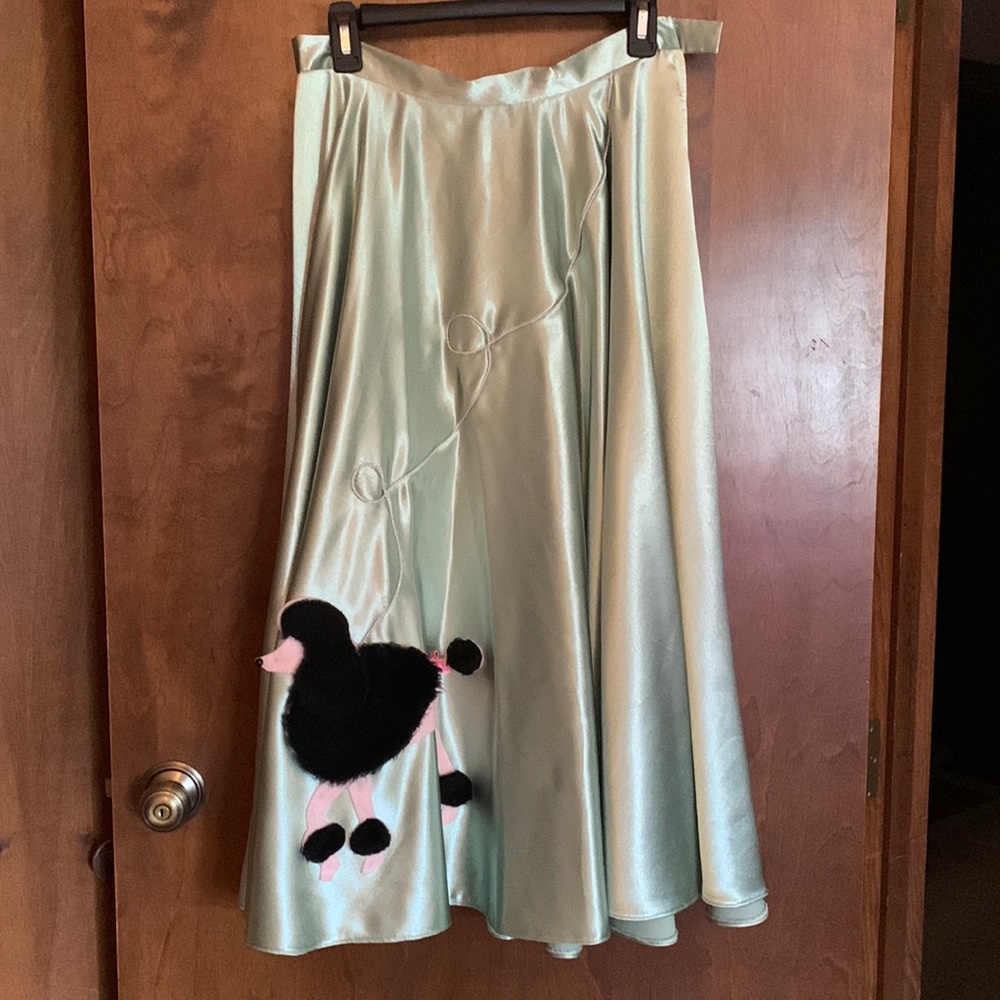 Vintage Handmade Green Poodle Skirt with Earrings